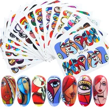 16 шт наклейки для ногтей набор девушка лицо рисунок с линиями дизайн ногтей наклейки слайдеры переводное украшение из фольги Маникюр TRSTZ906-921-1