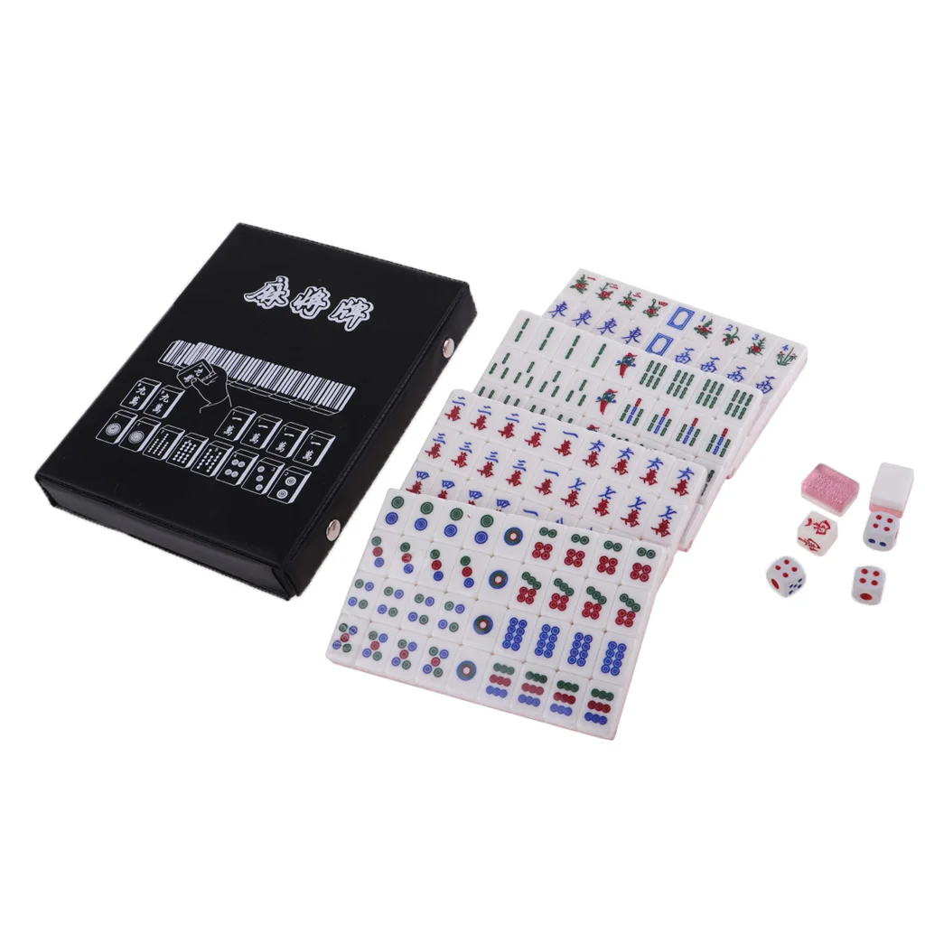 1 Set 144 Tiles Mini Portable Chinese Mahjong Set Mahjong Card Games