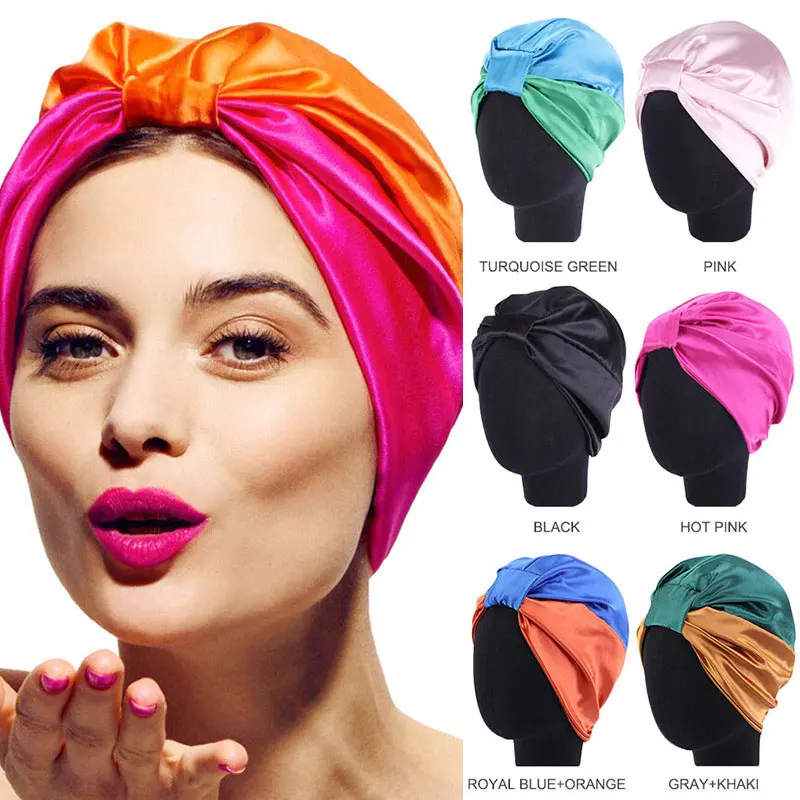 Fashion Elastic Satin Turban For Hair Women Muslim Silk Wrap Head Caps Lady Sleeping Hat Female India Turbante Mujer | Тематическая