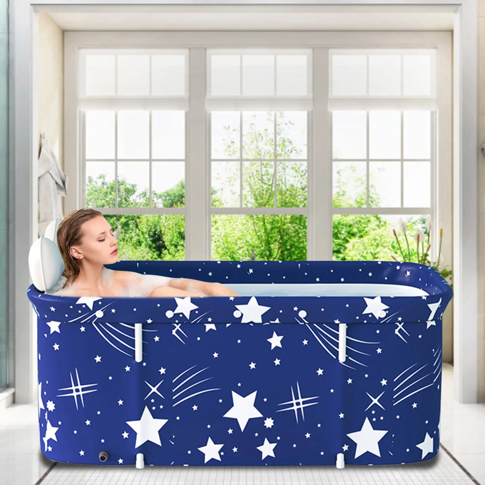 Portable Folding Bathtub Set Foldable Soaking Bathing Tub Adult Bathtub