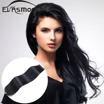 

12inches Blue Tape in Human Hair Extension 1# 20Pcs Straight Skin Weft Natural Hair Adhesive Tape Hair Extensions