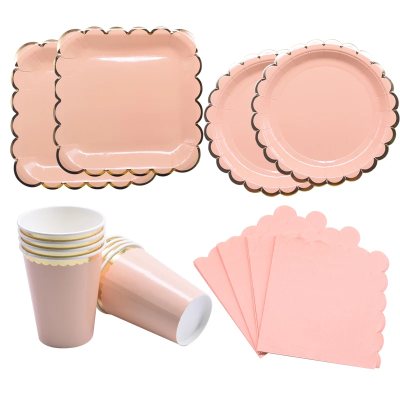 

44pcs/set Pink Disposable Tableware Plate Paper Cup Napkins For Baby Shower Girl Birthday Party Decor Wedding Christmas Supplies