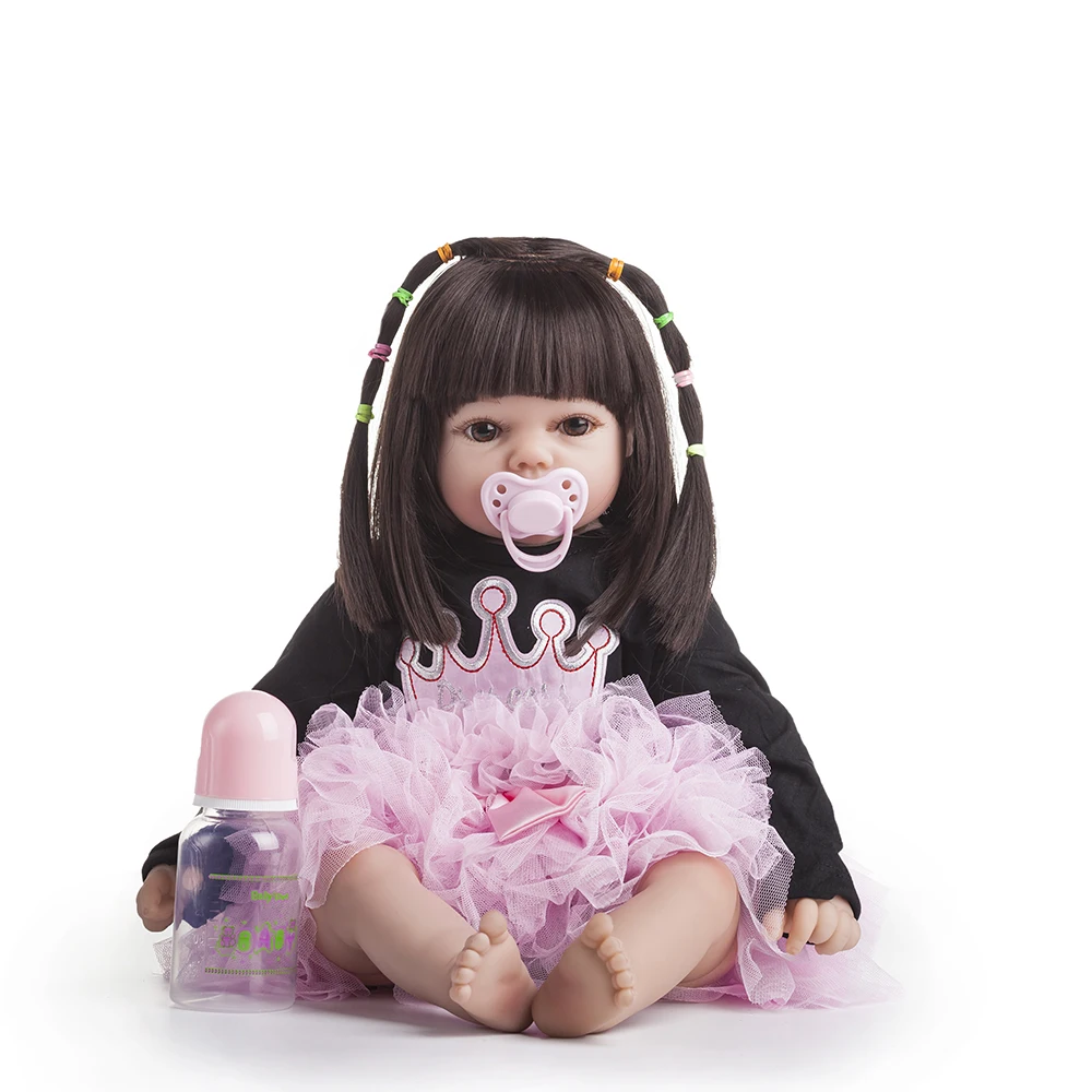 55 см Reborn Baby Doll с длинными волосами Реалистичная из мягкого силикона Reborn Baby Girl Очаровательная Bebe для детей подарок на день рождения игрушка для малышей