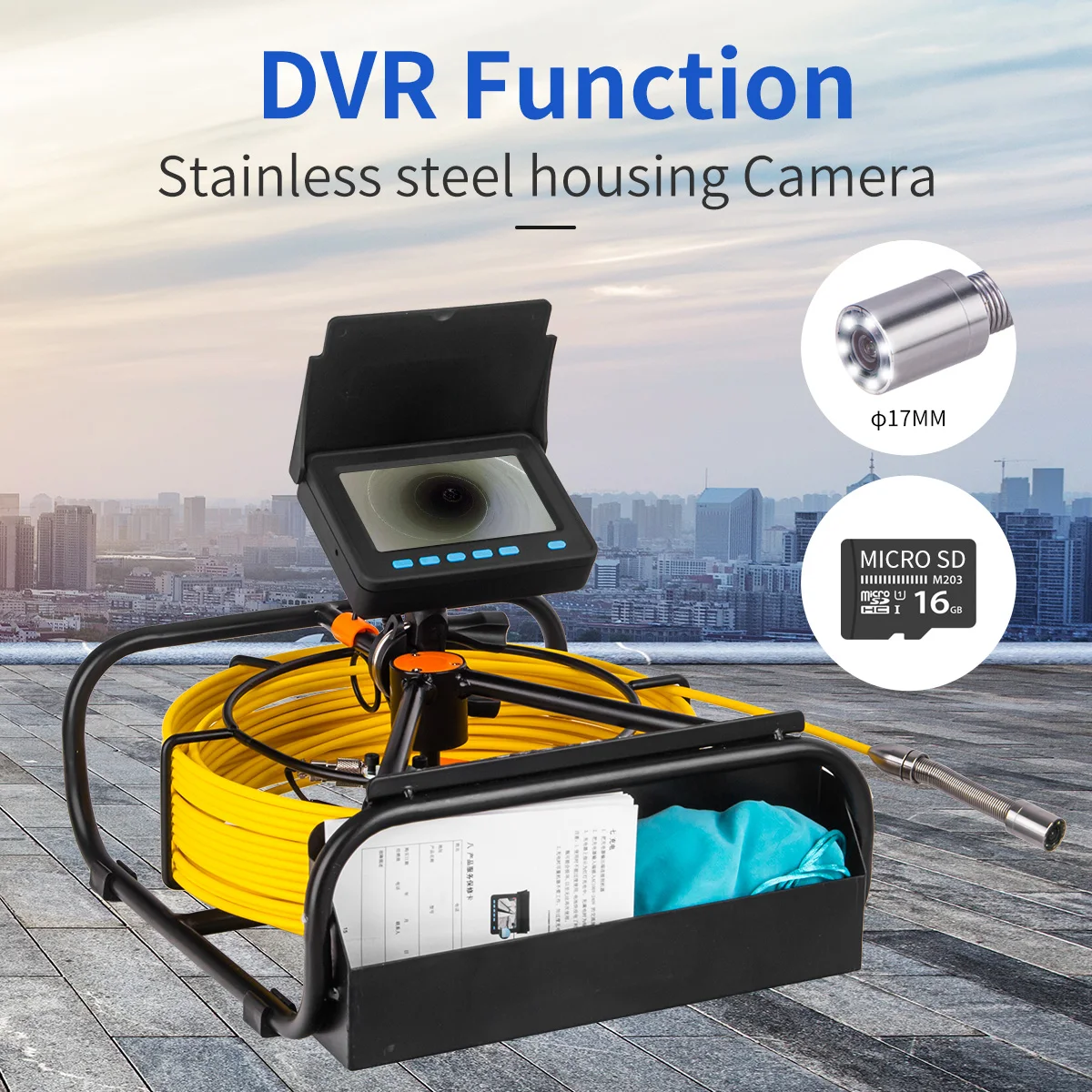 outdoor wireless security camera system Pipe Inspection Camera with DVR 16GB FT Card,SYANSPAN Sewer Drain Industrial Endoscope IP68 8500MHA Battery 10/20/30/50M surveillance cameras