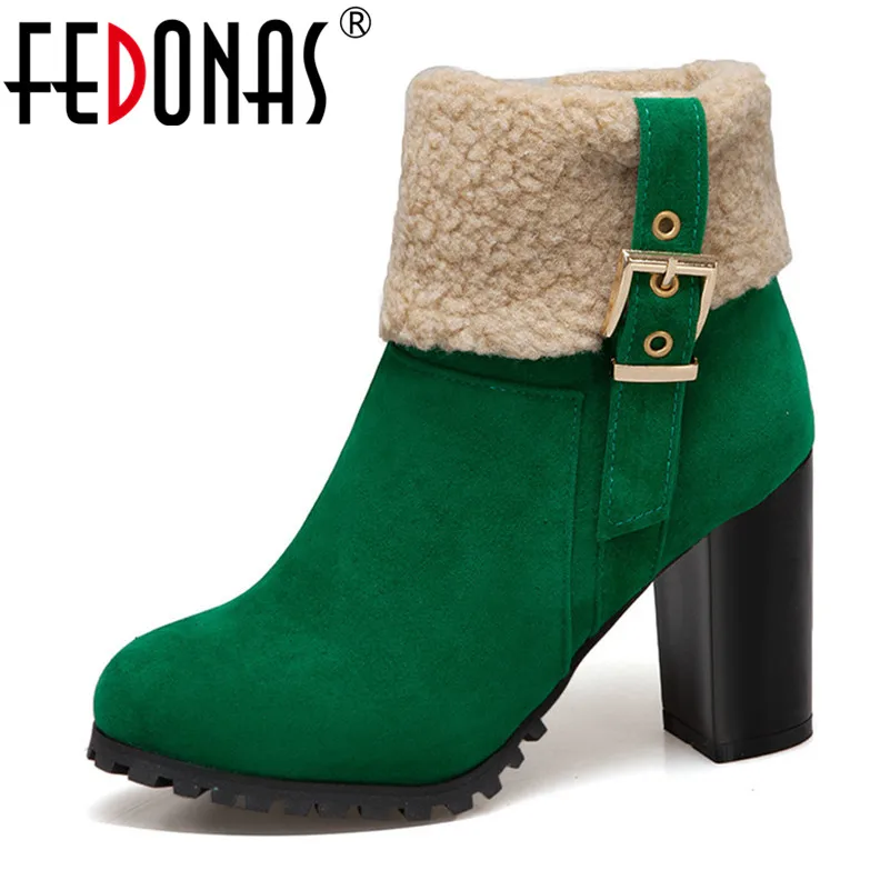 

FEDONAS Classic Autumn Winter Women Warm Ankle Boots High Heels Buckle Zipper Casual Shoes Woman Plus Size Platform Short Boots