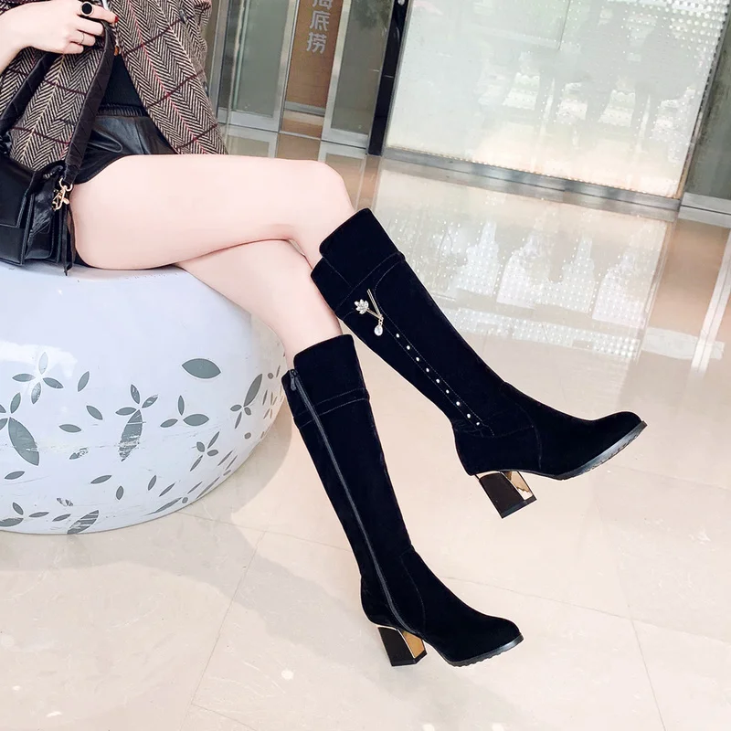 

NASBAVI new fashion suede contracted Europe and America British style zipper high heel Finely decorated rhinestones winter boot