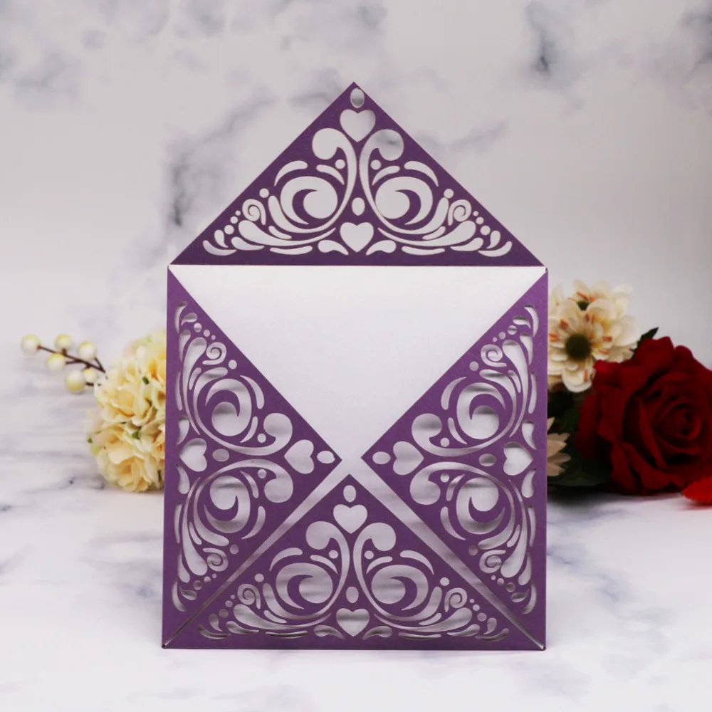 30Pcs/Lot Dark Blue Wedding Invitations Cards Laser Cut Wedding Card Four Folded Birthday Party Invitation Card