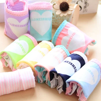 

Women's Cotton Heart Shape Pattern Stripes Underpant Low Waist Brief Panty with Full Coverage