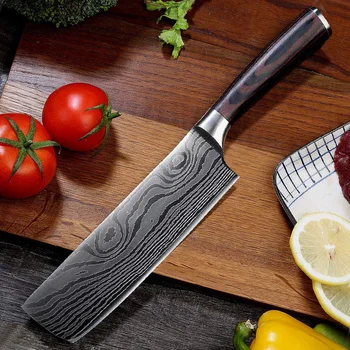 

Household Super Fast Sharp Non Grinding Lady Kitchen Cutting Meat Vegetable Special Chef Knife Patterned Blade Cleaver Slicer