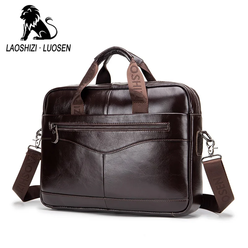 

Iaoshizi men's leather briefcase portable messenger bag business office computer bag casual soft leather men's top layer cowhide