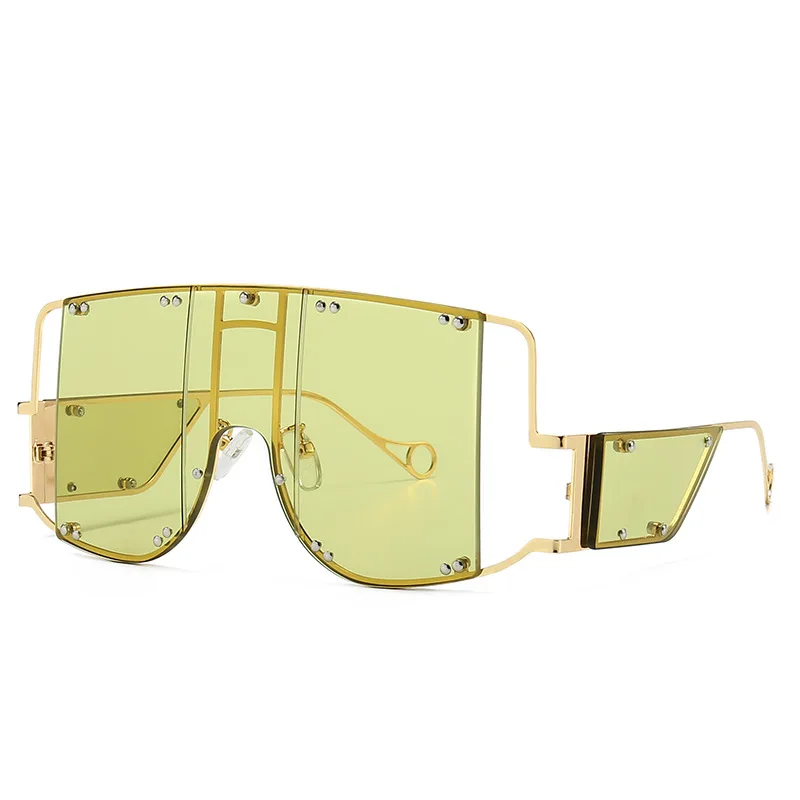 46215 квадратные негабаритные зеркальные солнцезащитные очки для мужчин и женщин, солнцезащитные очки с металлическими заклепками, трендовые уникальные очки UV400 - Цвет линз: C4 gold green