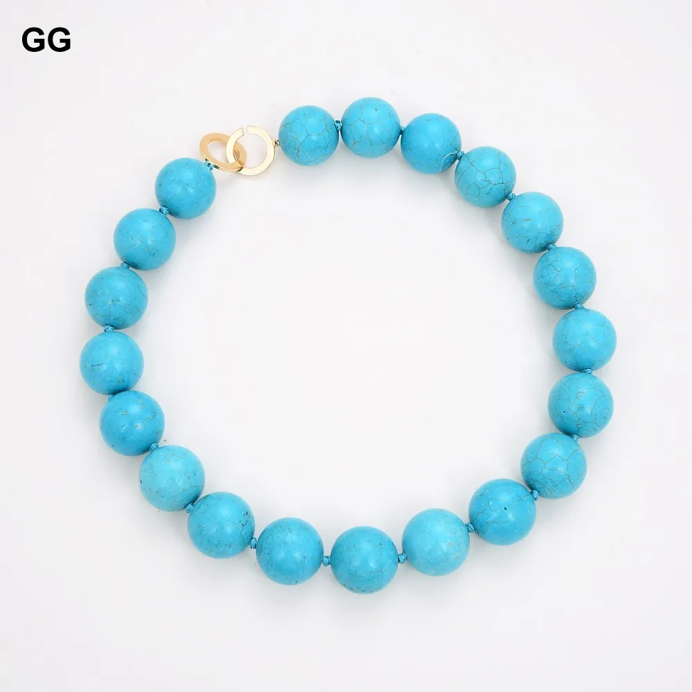 GuaiGuai Jewelry 20" Natural 20MM Blue Turquoises Gems Stone Necklace - 5