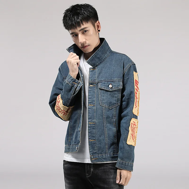 

2019 Autumn And Winter New Style Denim Jacket Men's Korean-style Fit Slim Fit Cool Applique Students Handsome Cowboy Clothing