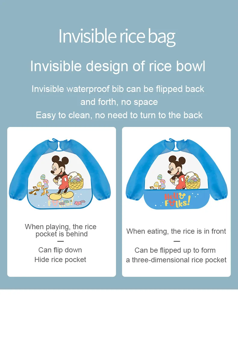 Disney Cute Baby Bibs Waterproof Full Sleeve Cartoon Kids Apron Smock Bib Burp Eat Toddler Feeding Bibs Baberos Bavoir Clothing teething toys for babies