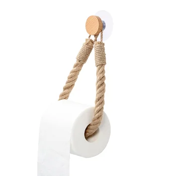 Vintage Towel Hanging Rope Toilet Paper Holde Kitchen Bathroom Toilet Paper Holder Storage Rack Suction Cup Wall Mounted Movable 1