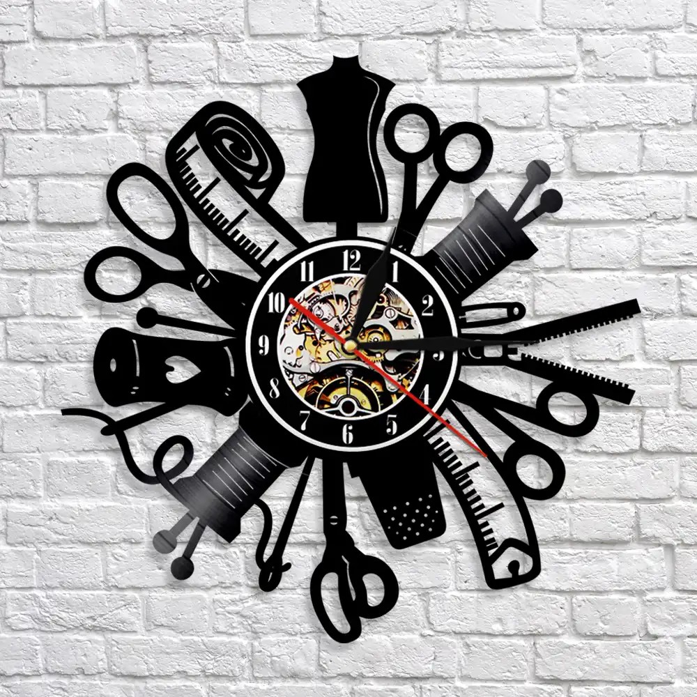 Vintage Sewing Machine Wall Clock Quilting Vinyl Record Wall Art
