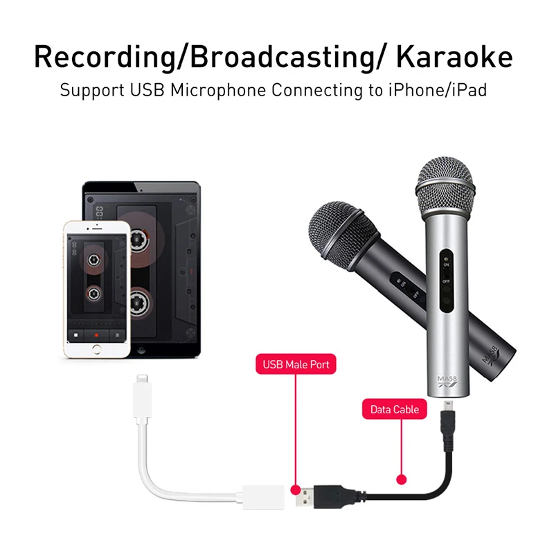 Кабель OTG конвертер данных для iPhone iPad разъем клавиатуры USB кабель наушников