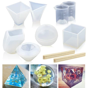 

18pcs Reusable DIY Large Gift Easy Clean Silicone Resin Mold Kit Non Stick Durable White Multipurpose Wood Sticks Measuring Cups