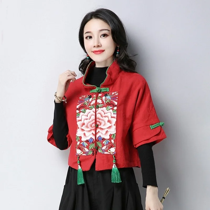 1 Cheongsam Топ Qipao этнический стиль вышивка традиционная китайская одежда для женщин короткие топы красный черный китайский Qipao TA2145 - Цвет: 1