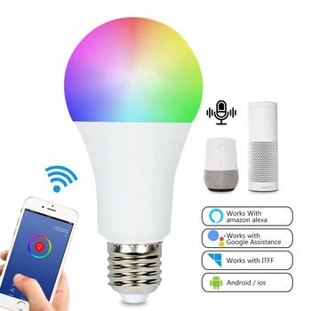 

85-265V LED Wireless E26/E14 LED RGB LampDimmable WiFi Smart Bulb Light For Alexa/Google Home immable Timer Function Magic Lamp