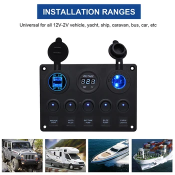 

Round Light Switch Panel Double Usb Car Charger Voltmeter Combination Control Panel Switch Car Boat Modification Accessories