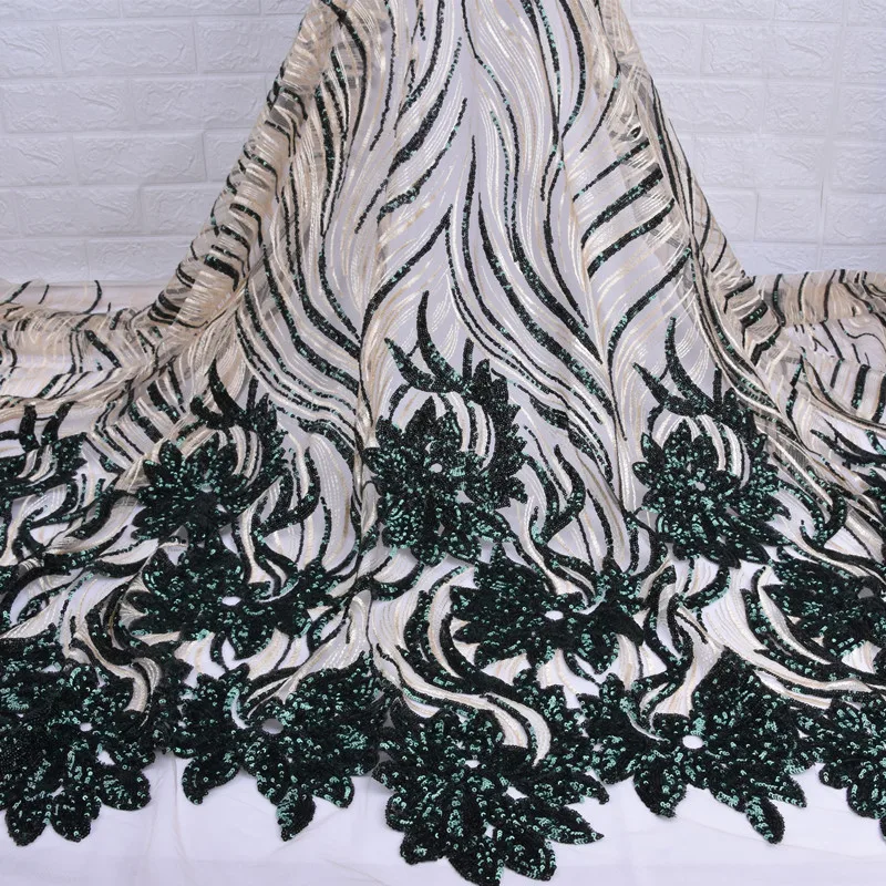 

2020 New Style Green Asoebi French Nigerian Sequins Mesh Lace African Tulle Sequence Lace Fabric Women Dress Fabric