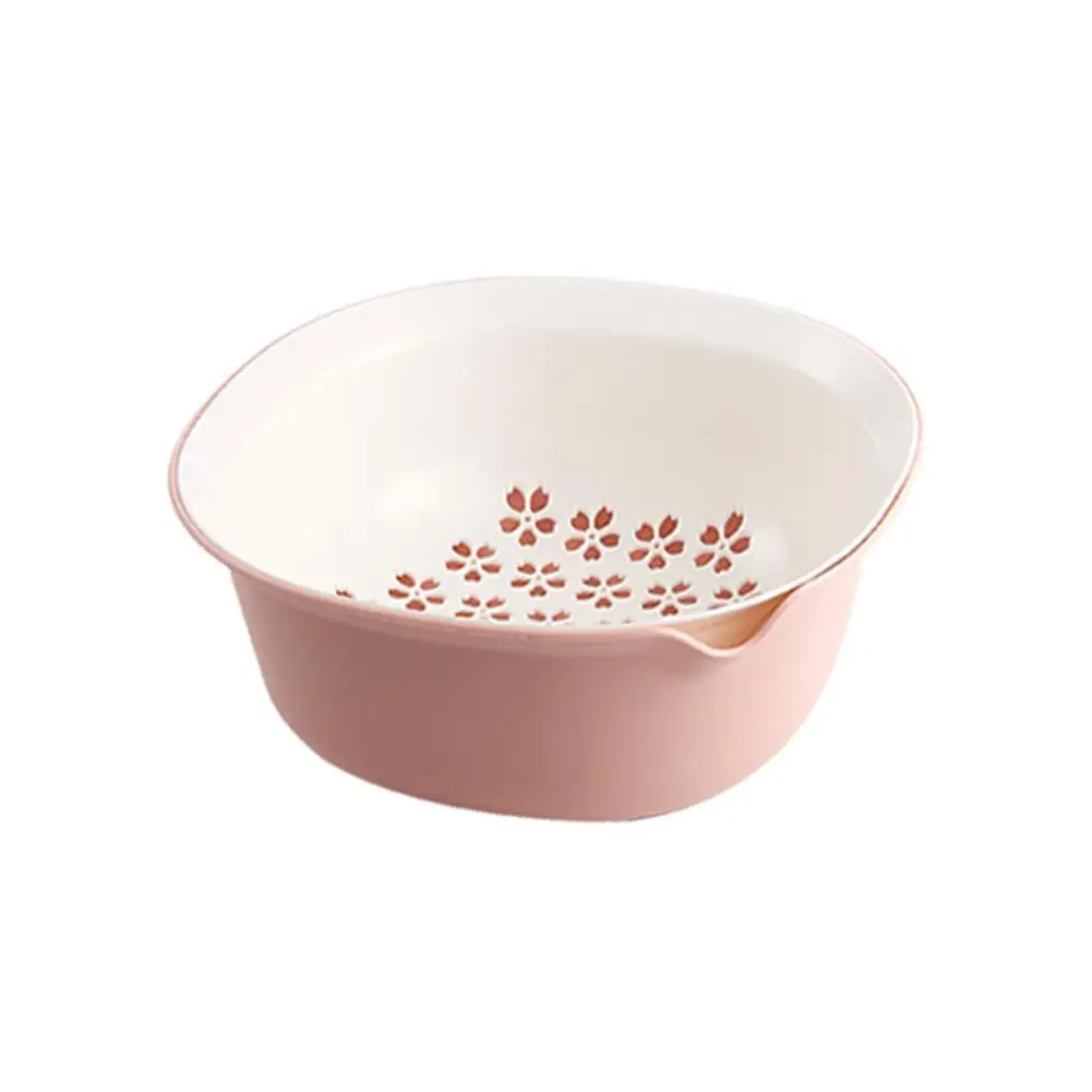 Pink white AsyPets Double Layer Drain Basket for Washing Vegetables Fruit Kitchen Tool - Цвет: Pink white
