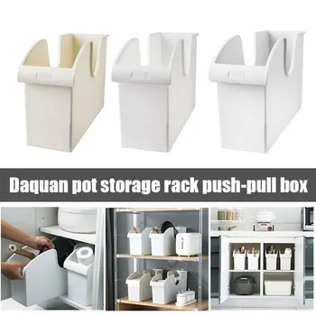 

Kitchen Pot Storage Rack Storage Box Pulley Cover Pot Plastic Shelf Kitchen Utensils Storage Box Spice Plate Storage