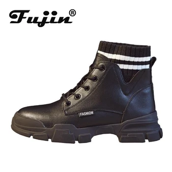 

Fujin 2020 Women Boots Snow Soft Winter Plush Autumn Leather Sock Fashion Ankle Boots for Women Female Booties High Quality