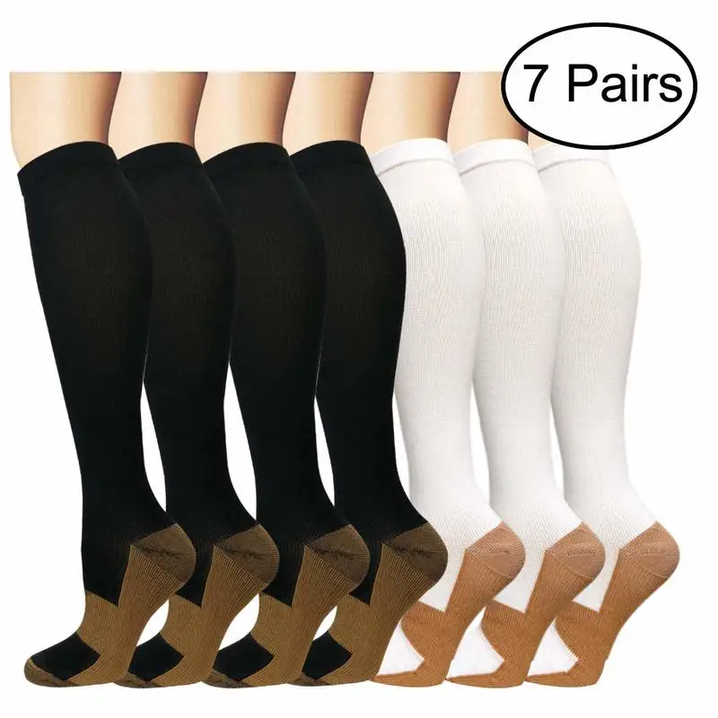 Компрессионные носки(4/6/7/8 пар в комплекте), 15-20 мм рт лучше всего Градуированный Атлетичный и медицинская для Для мужчин Для женщин, бег, полет, путешествий - Цвет: Black White
