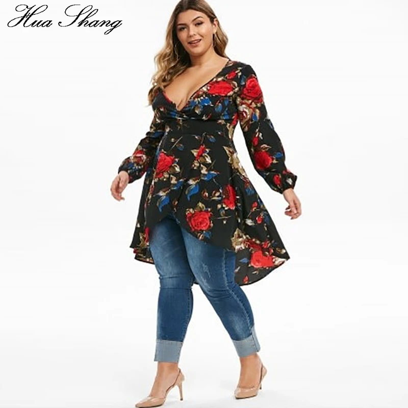 4XL 5XL плюс Размер удлиненная блуза юбка женская 2019 Лето V шеи с длинным рукавом