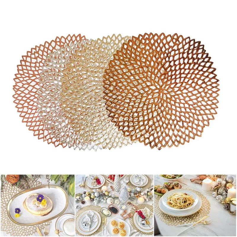 Placemat For Dining Table Table Bowl Mats Home Decor PVC Hollow Heat-Resistant Round Baroque Mediterranean Coaster Pads