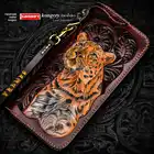 Новый мужской кошелек ручной работы, леопардовые Длинные кошельки на молнии, мужская сумка из натуральной кожи, мужские сумки для денег, вер...