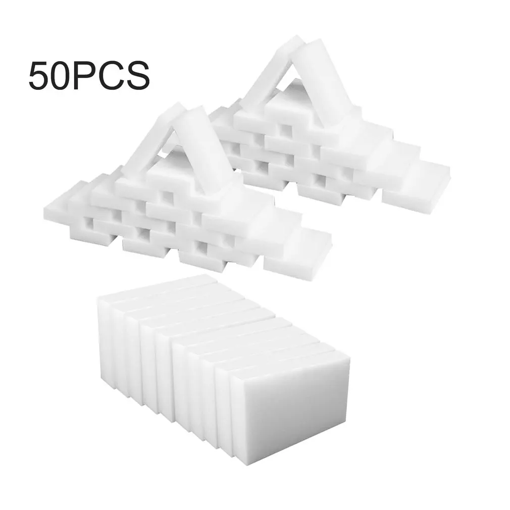 50pcs 100 шт./лот, белая волшебная губка-очиститель, ластик, многофункциональный очиститель, меламиновая губка для уборка кухни, ванной, 100x60x15 мм - Цвет: 50pcs