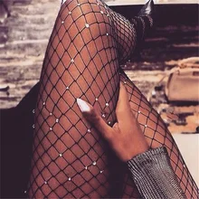 Сетчатые чулки в крупную сетку, блестящие стразы, сексуальные чулки, женские колготки, женские облегающие Клубные вечерние чулки