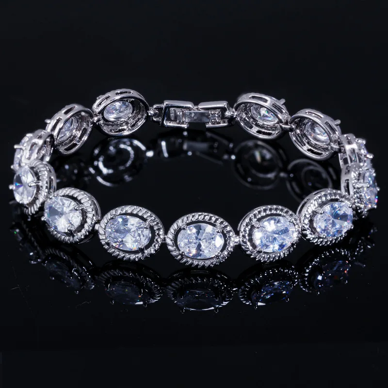 Полые овальные Свадебные теннисные амулеты Браслеты для женщин розовое золото серебро Цвет звено цепи браслет и браслет ЕС/США стиль ювелирные изделия