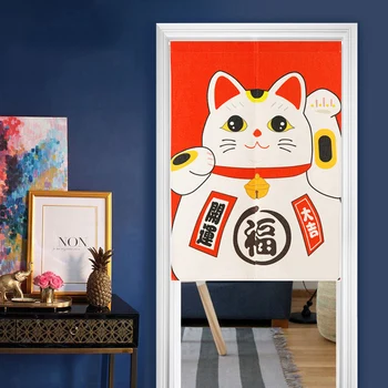 

Japanese Lucky Cat Linen Fabric Kitchen Restaurant Home Decor Entrance Doorway Noren Half Hanging Fengshui Door Curtain 85*120cm