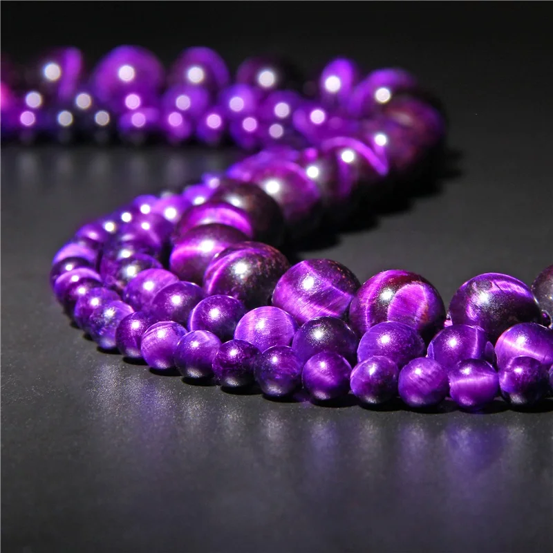 

15.5" Natural Purple Tiger Eye Stone Beads 6 mm 8 mm 10 mm 12 mm Gem Stones Polished Round Beads For DIY Jewelry Making Gift