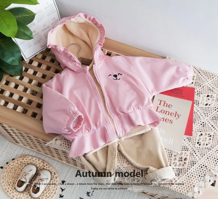 New Baby Girls Clothes Cartoon Pattern Girls Jackets Coats Thick Fleece Hooded Kids Outwear Jacket BC806
