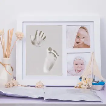 

HobbyLane Baby Handprint Footprints Commemorative Photo Frame Newborn Baby Wood Hand and Foot Print Oil Three Grid Photo Frame Hand and Foot Ink