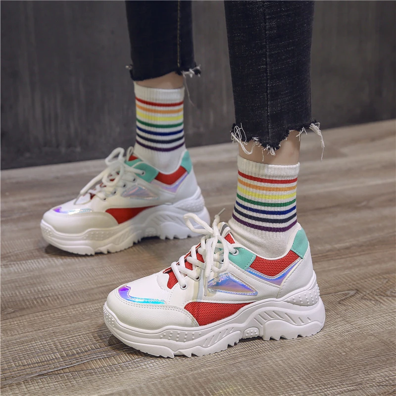 ladies white platform trainers