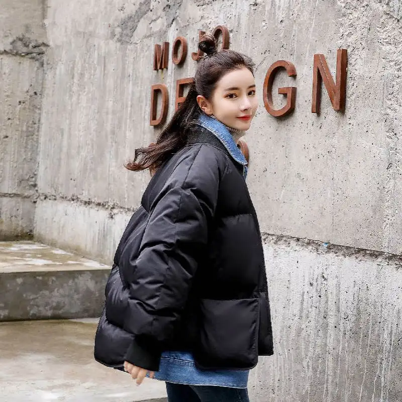Denim Stitching Fake Two-Pieces Women Winter Jacket BF Style Coat Women Pockets Casual Cotton Parkas Mujer Warm Outerwear C5761