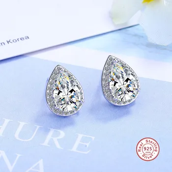 

Cute pendientes 925 Sterling Silver Water drop Zircon inlay design sense Stud Earrings for Women female oorbellen brincos bijoux