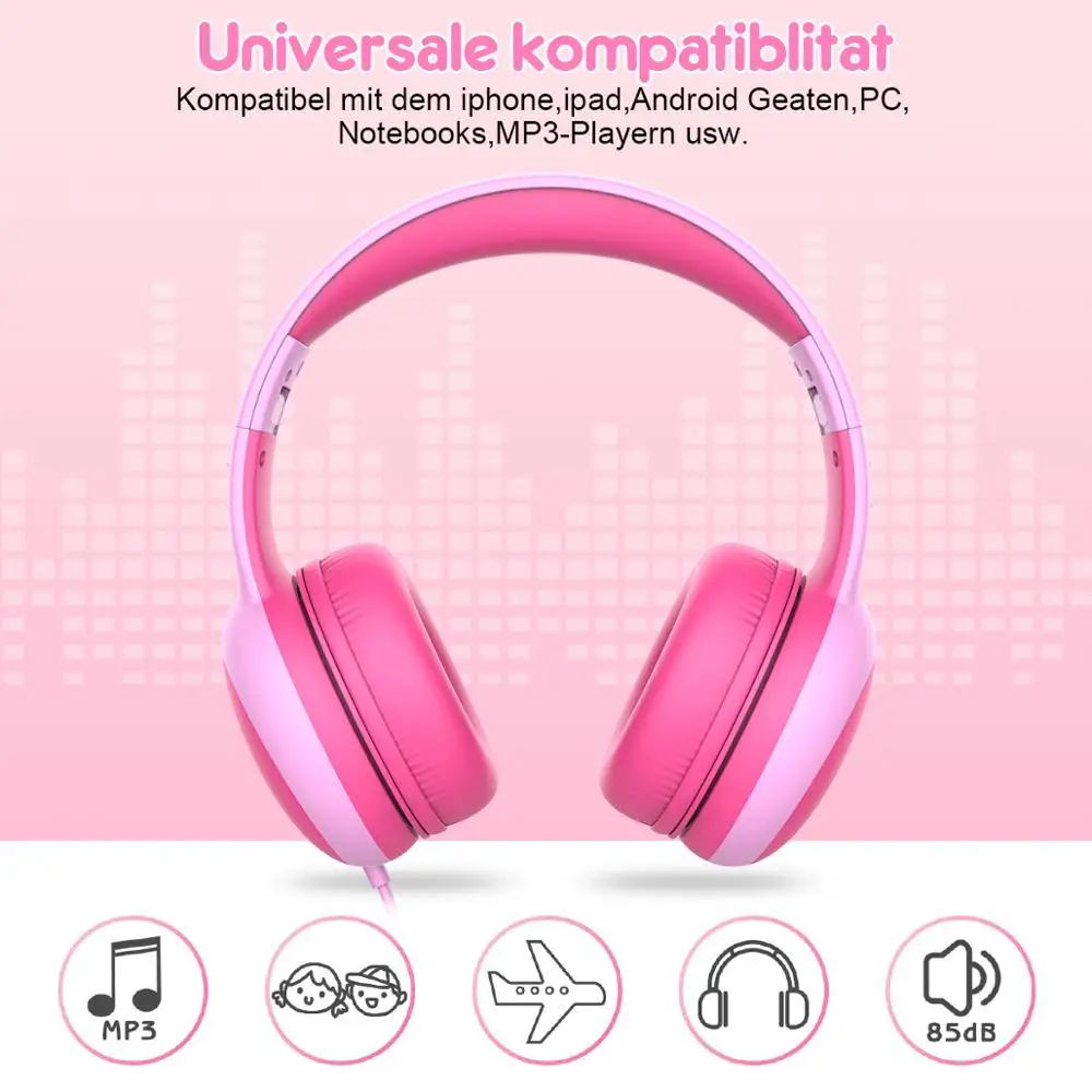 gorsun Kids Headphones with limited volume Children Headphone with decorative ears Ear for boys and girls Wired Headset