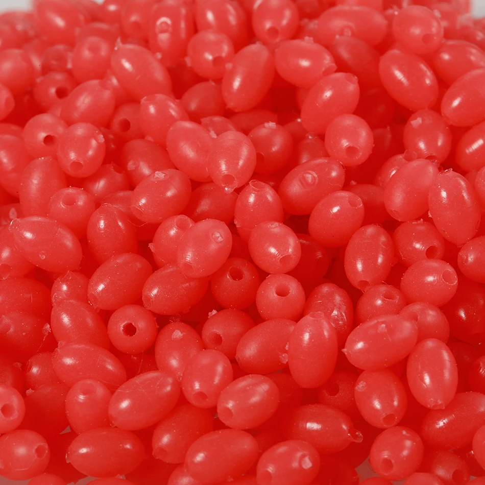 100PCS Oval Soft Rubber Luminous Fishing Beads Glowing Sink Beads For Treble Hook Fishing Rigs Green Red Fishing Lure Tackle