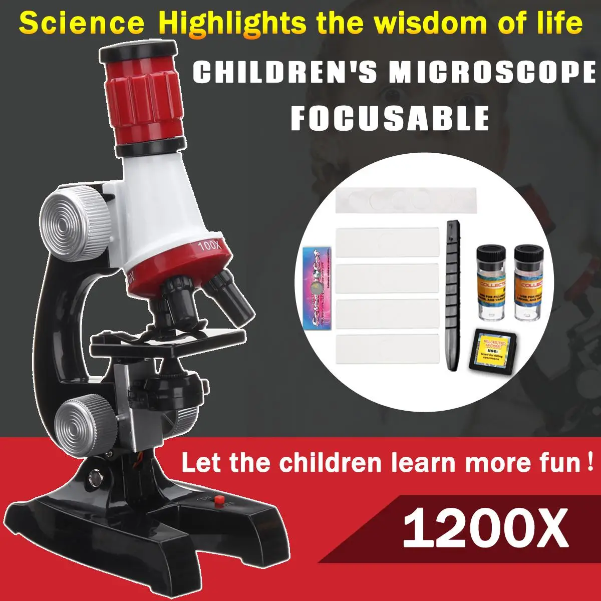 Microscope Zeast детские игрушки Монокуляр 100X 400X 1200X микроскоп+ 12x слайды подготовленные для микроскопа завод Animalia образца Пособия по биологии развивающие - Цвет: Microscope