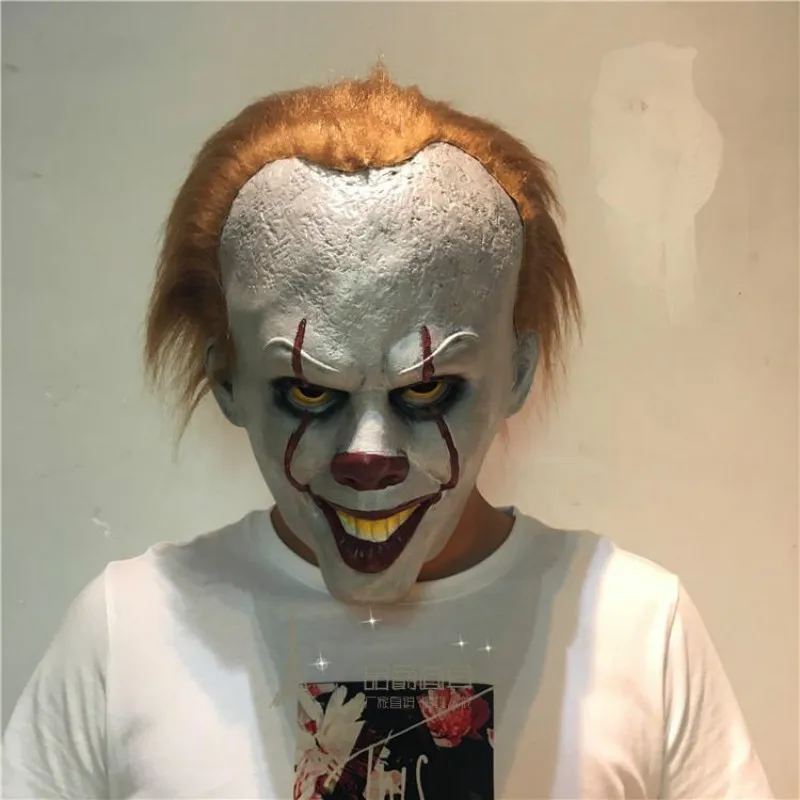 Фильм IT 2 косплей реквизит Pennywise ужас одежда для клоуна взрослый ребенок полная маска-шлем для лица Хэллоуин реквизит подарок - Цвет: Белый
