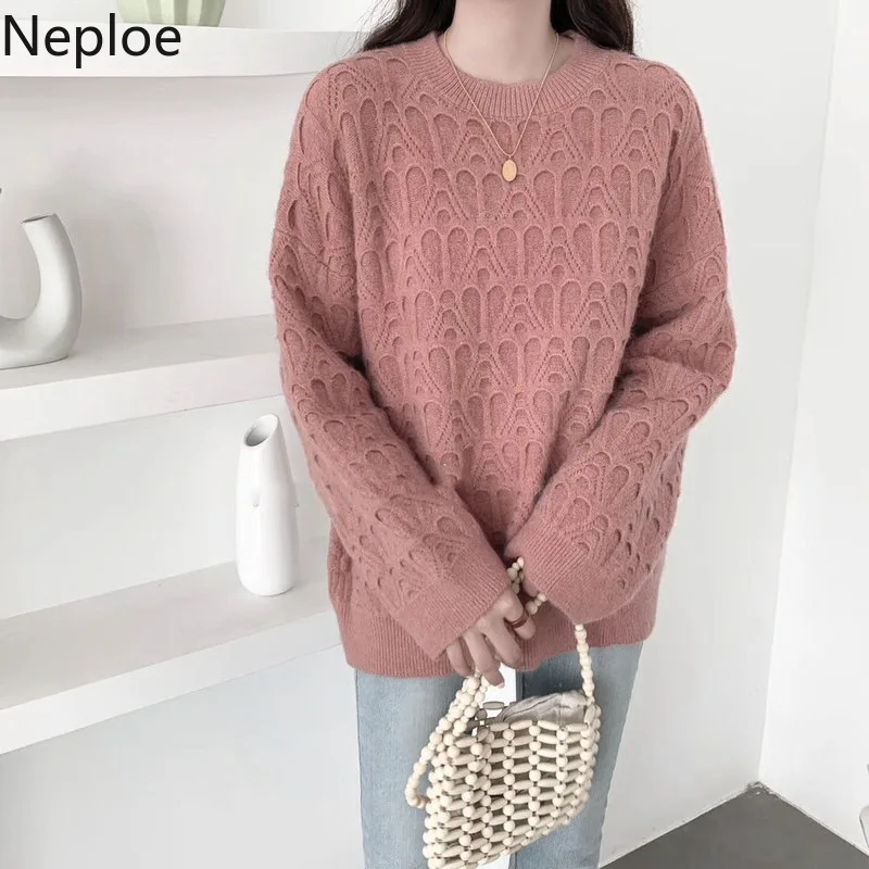 Neploe, свободный, Сумасшедший стиль,, осень, зима, низ, Вязанный свитер, сексуальный, с вырезом, пуловер, с круглым вырезом, с заплатками, Одноцветный, низ, для женщин