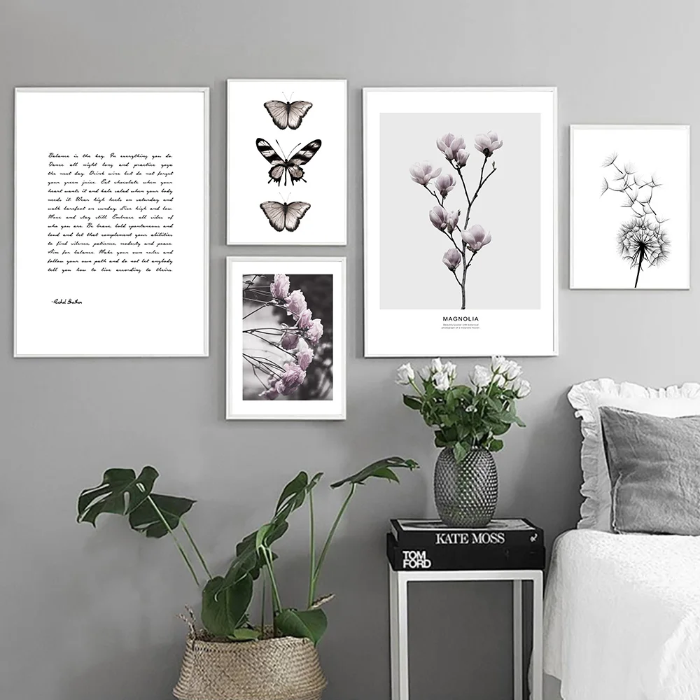 

Pink Magnolia Wall Canvas Painting Poster Butterfly Posters And Prints Quotes Wall Paintings For Bedrooms Decorative Pictures