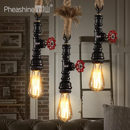 

Loft retro Restaurant Bar art lighting American industrial bar creative water pipe hemp rope Chandelier